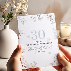 Pearl Wedding Anniversary Card 30th Personalised Couple Name Elegant Floral Design Keepsake Gift Idea For Mum Dad Parents Grandparents Nanny