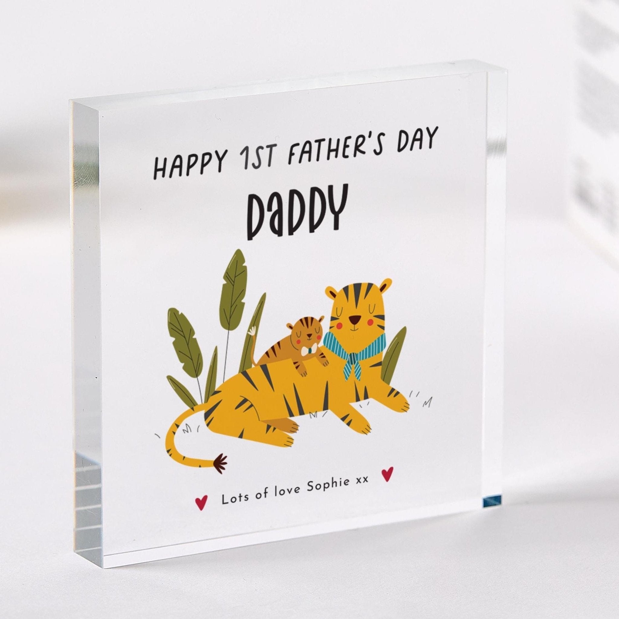Personalised 1st Fathers Day Acrylic Plaque Cute Daddy Tiger Keepsake Dad bump or Dad to be First Fathers