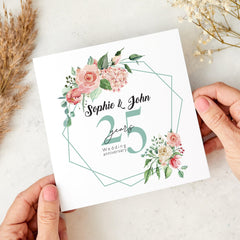 Personalised 25th Wedding Anniversary Card Floral Design Custom Names Celebration Card for Husband Wife Parents or Friends celebration Gift