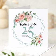 Personalised 25th Wedding Anniversary Card Floral Design Custom Names Celebration Card for Husband Wife Parents or Friends celebration Gift