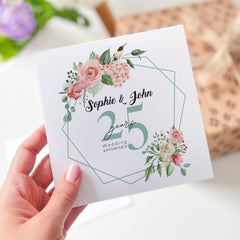 Personalised 25th Wedding Anniversary Card Floral Design Custom Names Celebration Card for Husband Wife Parents or Friends celebration Gift
