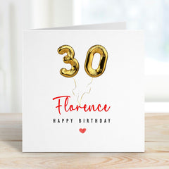 Personalised 30Th Birthday Card Name Gold 30 Age Balloon Birthday Card For Friend Wife Husband Fiancee Friend Girlfriend Boyfirend Her Him