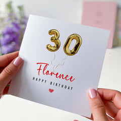 Personalised 30Th Birthday Card Name Gold 30 Age Balloon Birthday Card For Friend Wife Husband Fiancee Friend Girlfriend Boyfirend Her Him