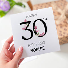 Personalised 30th Birthday Card with Name Elegant Floral Design Special Gift for Her Friends Wife Fiancé Niece Auntie Thirty and Fabulous