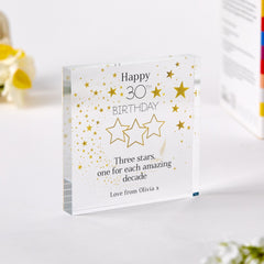 Personalised 30th Birthday Star Elegant Acrylic Plaque Keepsake with Name Milestone Gift for Her Friend Colleague Sister Thirty and Fabulous
