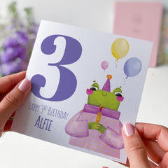 Personalised 3rd Birthday Card Fun Frog Name Toddler Birthday Card Colourful Children’s Keepsake for Nephew Niece Grandson Granddaughter Son