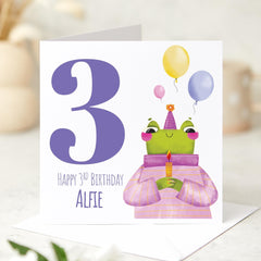Personalised 3rd Birthday Card Fun Frog Name Toddler Birthday Card Colourful Children’s Keepsake for Nephew Niece Grandson Granddaughter Son