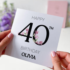 Personalised 40th Birthday Card with Name Forty Elegant Floral Design Special Gift for Her friends wife fiancé 40 Birthday