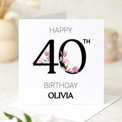Personalised 40th Birthday Card with Name Forty Elegant Floral Design Special Gift for Her friends wife fiancé 40 Birthday