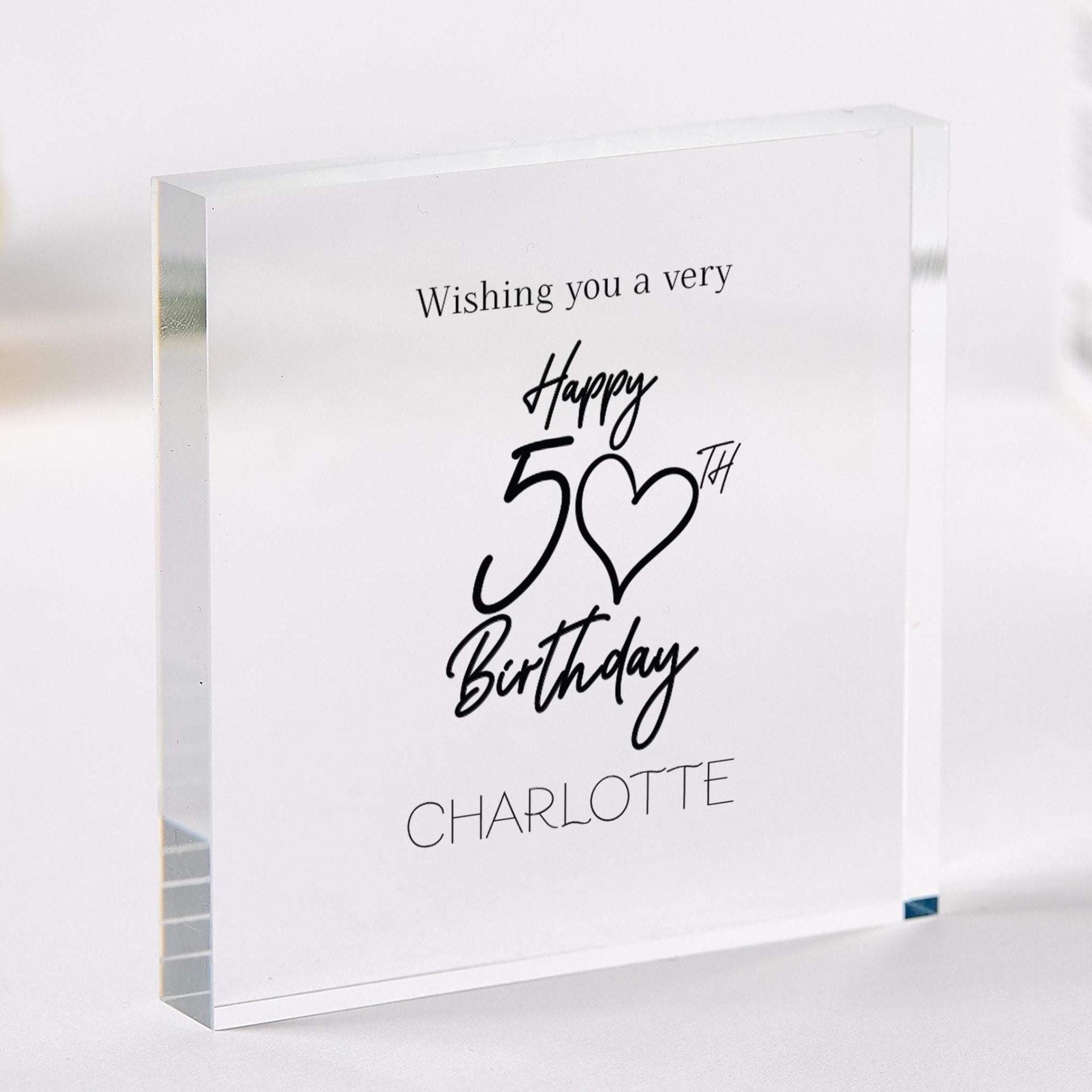 Personalised 50th Birthday Gift for Her Acrylic Plaque Elegant Custom Name Keepsake Special Milestone Gift for Memorable Fifty Celebrations