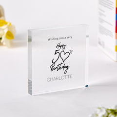 Personalised 50th Birthday Gift for Her Acrylic Plaque Elegant Custom Name Keepsake Special Milestone Gift for Memorable Fifty Celebrations