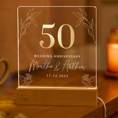 Personalised 50th Wedding Anniversary Gift LED Light Golden Wedding Keepsake Custom Names Date Present for Parents Grandparents Grandma