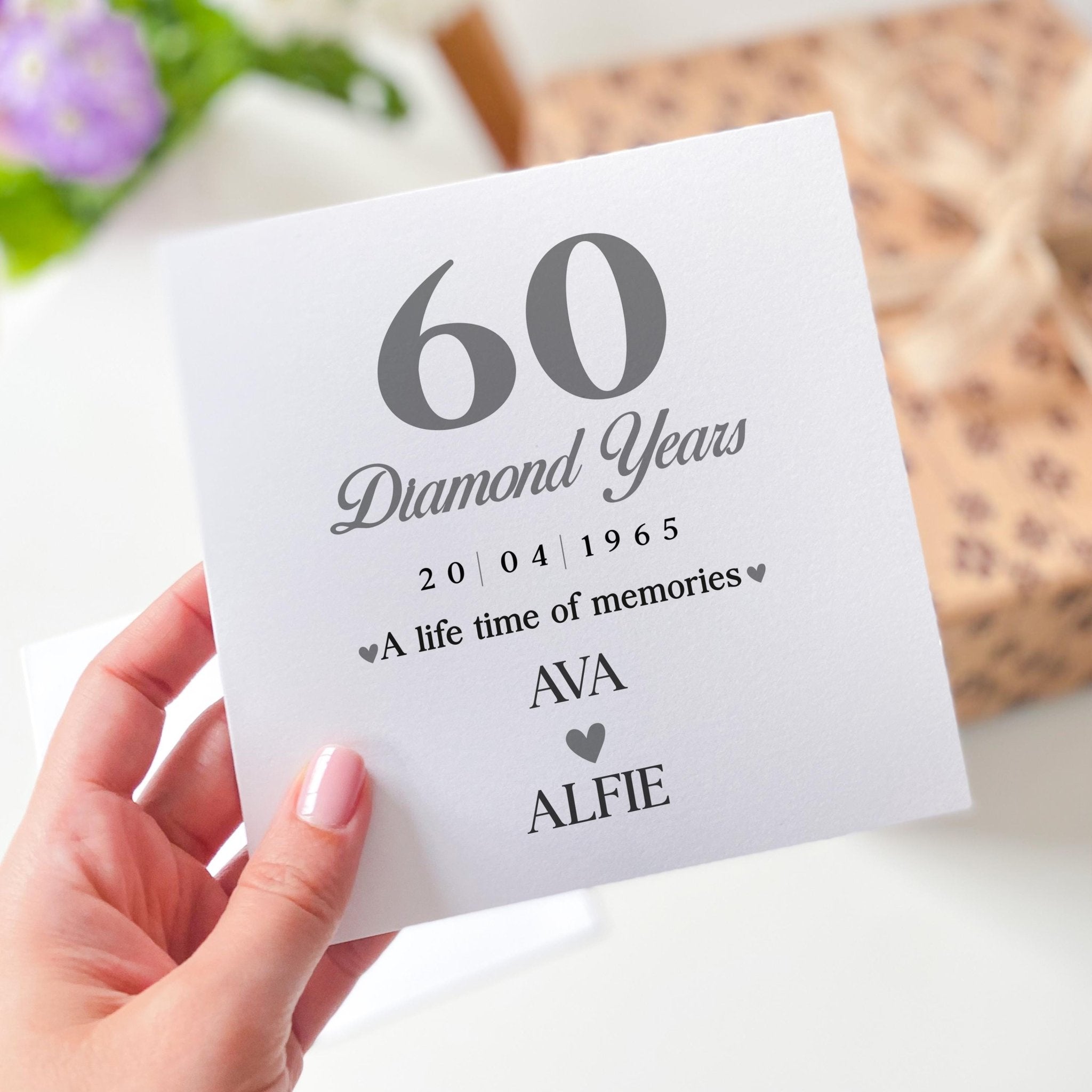 Personalised 60th Diamond Wedding Anniversary Card Elegant Keepsake Gift for Parents Grandparents Couple Milestone 60 Years Marriage