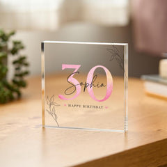 Personalised Acrylic Birthday Plaque Custom Age & Name Keepsake Gift for Her Elegant Milestone Birthday Decoration 18th 21st 30th 40th 50th