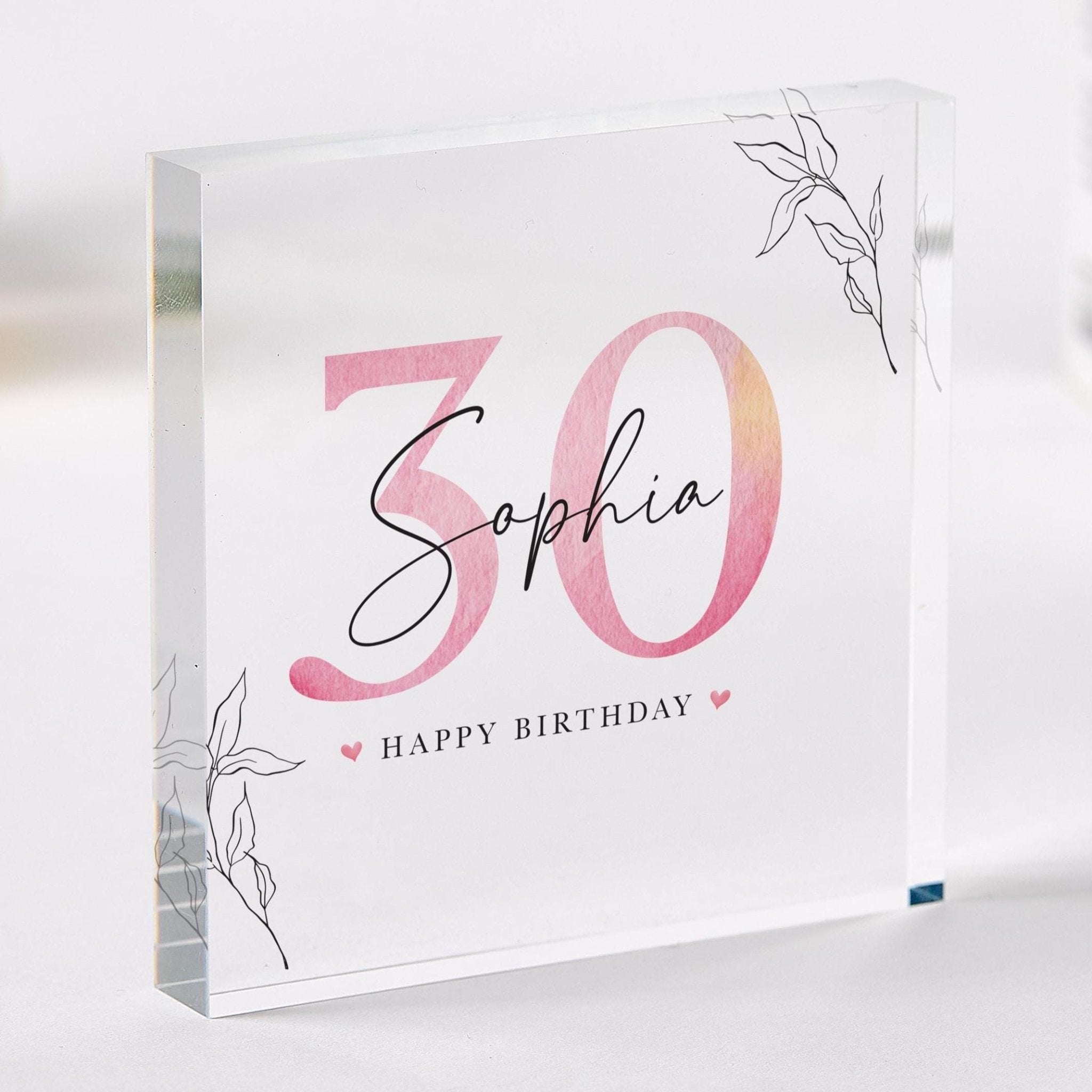 Personalised Acrylic Birthday Plaque Custom Age & Name Keepsake Gift for Her Elegant Milestone Birthday Decoration 18th 21st 30th 40th 50th