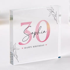 Personalised Acrylic Birthday Plaque Custom Age & Name Keepsake Gift for Her Elegant Milestone Birthday Decoration 18th 21st 30th 40th 50th