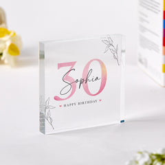 Personalised Acrylic Birthday Plaque Custom Age & Name Keepsake Gift for Her Elegant Milestone Birthday Decoration 18th 21st 30th 40th 50th