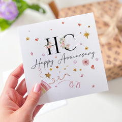 Personalised Anniversary Card for Couple Friend or Mum and Dad Grandma Grandad Confetti Party Design Custom Initials Happy 10th 20th 30th 40