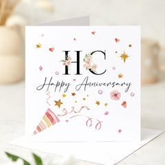 Personalised Anniversary Card for Couple Friend or Mum and Dad Grandma Grandad Confetti Party Design Custom Initials Happy 10th 20th 30th 40