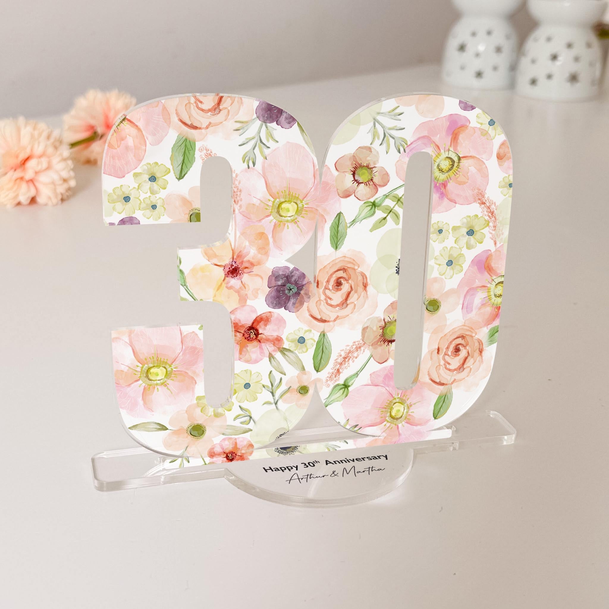Personalised Anniversary Floral Acrylic Number Sign Couple Wedding Gift