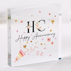 Personalised Anniversary Gift Acrylic Plaque Keepsake with Custom Initials for Couple Girlfriend Wife Boyfriend Husband or Partner