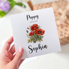 Personalised August Birth Flower Card For Born In August Birth Birthday Card With Name Flowers Birth Month Birth Birthday Poppy For Her Him