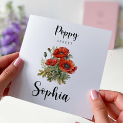 Personalised August Birth Flower Card For Born In August Birth Birthday Card With Name Flowers Birth Month Birth Birthday Poppy For Her Him