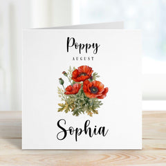 Personalised August Birth Flower Card For Born In August Birth Birthday Card With Name Flowers Birth Month Birth Birthday Poppy For Her Him