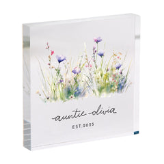 Personalised Auntie Acrylic Block – Christmas Birthday Gift for New Aunt – Name and Established Year Design