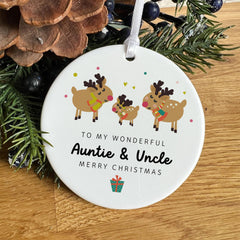 Personalised Auntie and Uncle Christmas Ornament Ceramic Tree Decoration Keepsake Gift from Niece Nephew for Aunt Uncle