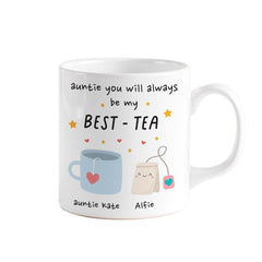 Personalised Auntie Best - Tea Mug – Cute Birthday, Mother’s Day or Christmas Present for Aunt – Funny Tea Pun Gift from Niece or Nephew
