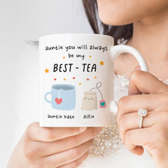 Personalised Auntie Best - Tea Mug – Cute Birthday, Mother’s Day or Christmas Present for Aunt – Funny Tea Pun Gift from Niece or Nephew