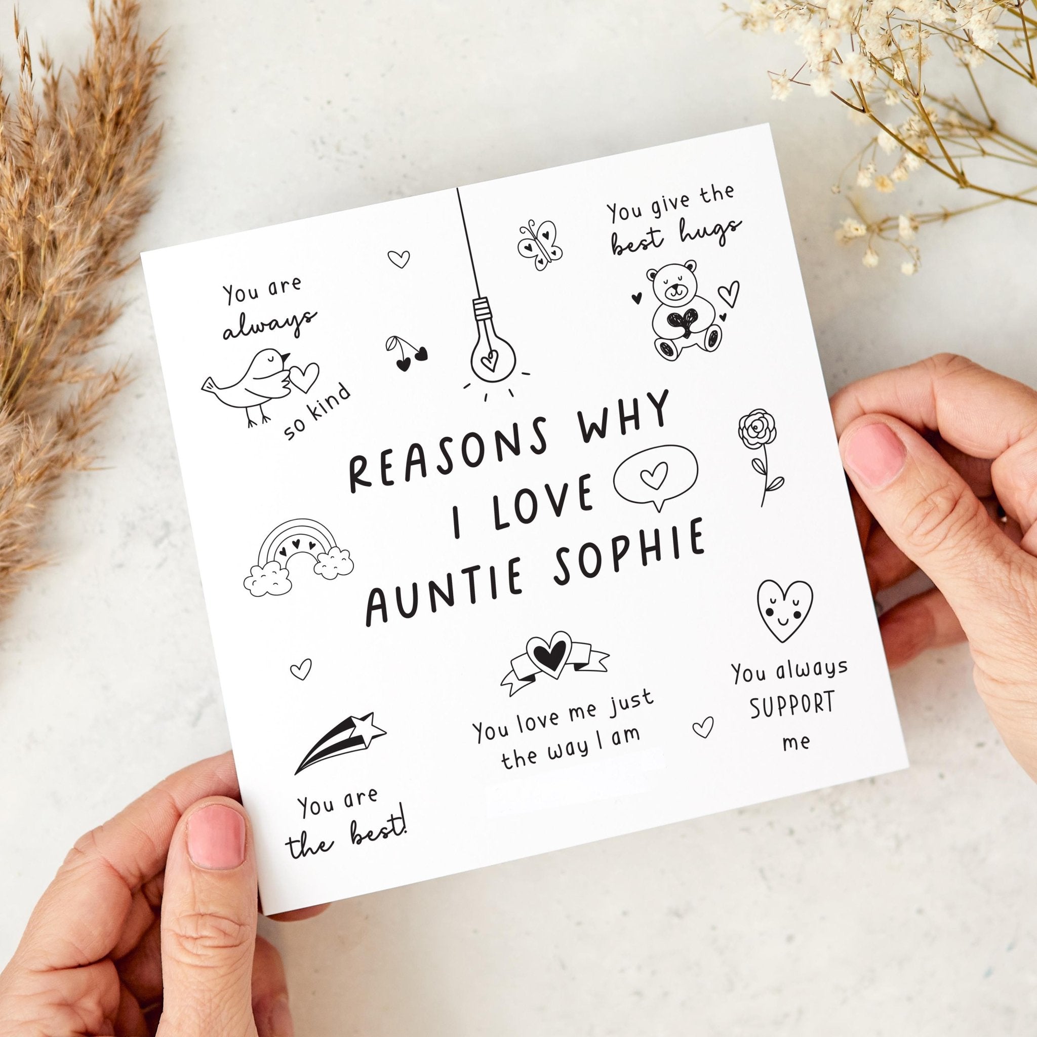 Personalised Auntie Card Reasons Why I Love You Card for Aunt from Niece or Nephew Fun Cute Appreciation Auntie's Birthday Christmas Card