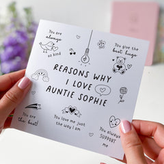 Personalised Auntie Card Reasons Why I Love You Card for Aunt from Niece or Nephew Fun Cute Appreciation Auntie's Birthday Christmas Card