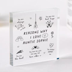 Personalised Auntie Gift Reasons Why I Love You Aunt Birthday Christmas Mother's Day Acrylic Keepsake Custom Message from Niece Nephew