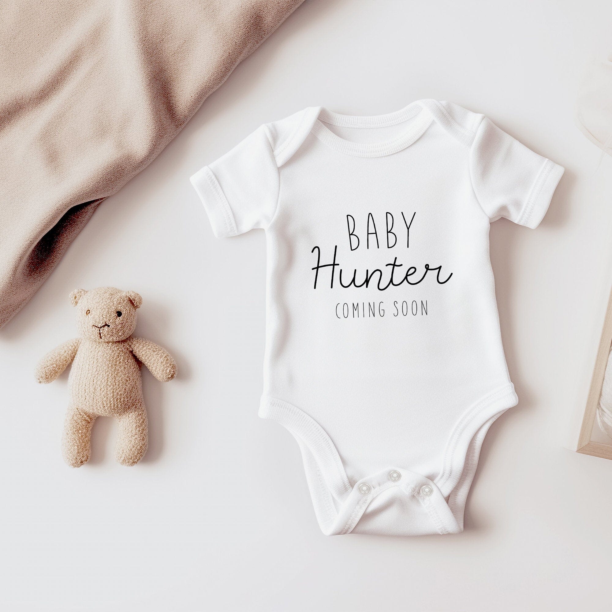 Personalised Baby Name Coming Soon Bodysuit New Baby Boy Girl Vest Pregnancy Announcement