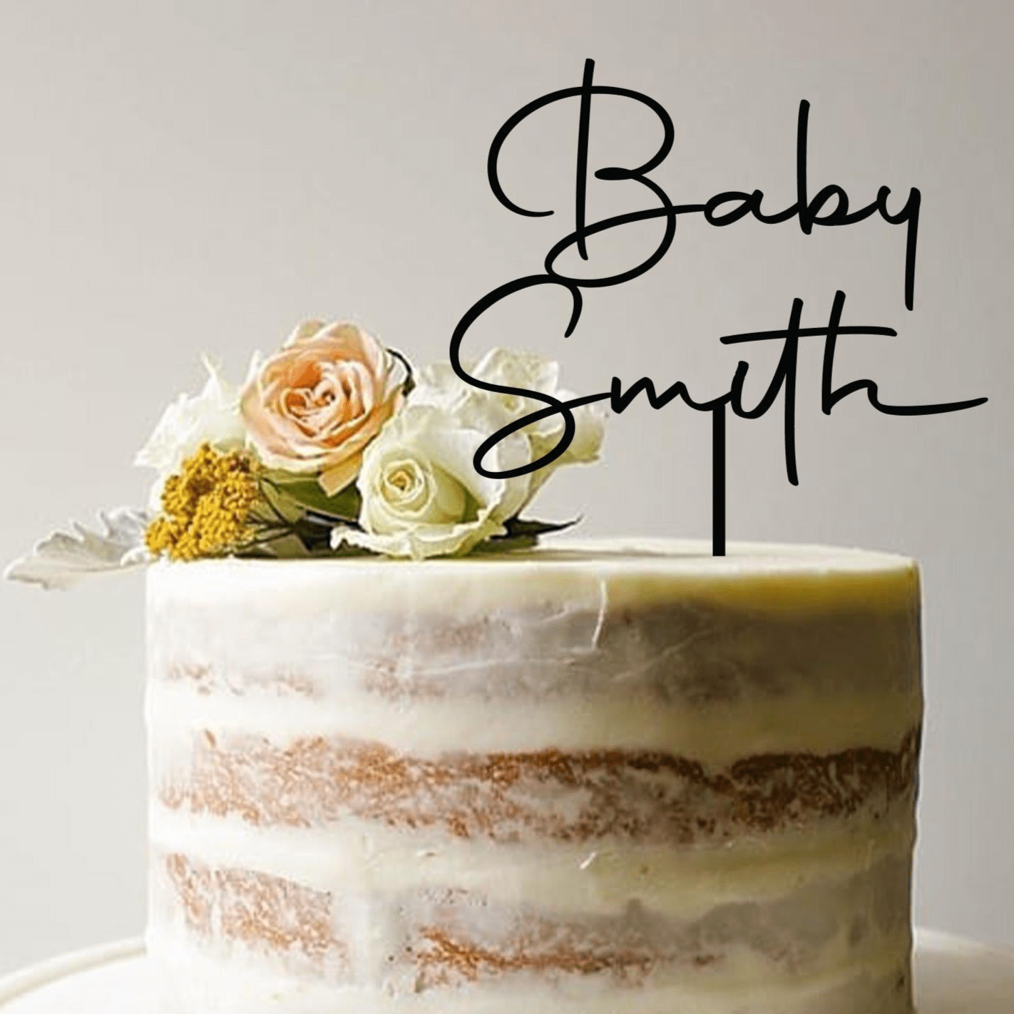 Personalised Baby Shower Cake Topper, Welcome Baby, Newborn Party Decor, Wooden Gold Silver Rose Gold Black Custom Name