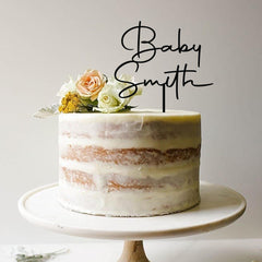 Personalised Baby Shower Cake Topper, Welcome Baby, Newborn Party Decor, Wooden Gold Silver Rose Gold Black Custom Name