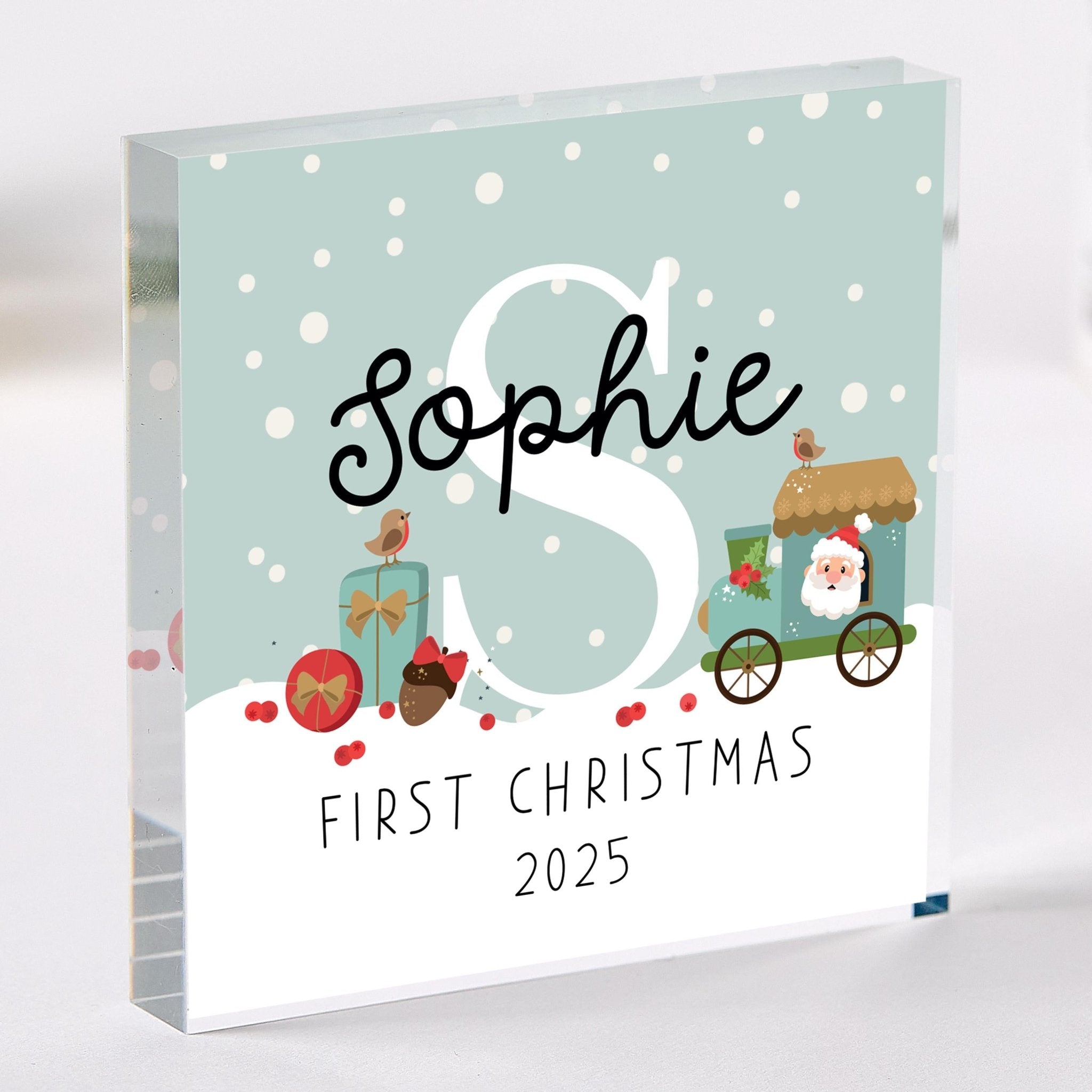 Personalised Baby’s First Christmas Acrylic Block – Festive Keepsake Gift for Newborn or Child