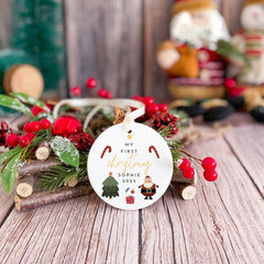 Personalised Baby’s First Christmas Ceramic Ornament Custom Name Santa and Tree Decoration Gift Keepsake for Child or Grandchild
