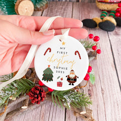 Personalised Baby’s First Christmas Ceramic Ornament Custom Name Santa and Tree Decoration Gift Keepsake for Child or Grandchild