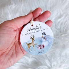 Personalised Baby’s First Christmas Ceramic Ornament Reindeer Snowman Keepsake Tree Decor Gift for Son Daughter Niece Nephew Grandchild