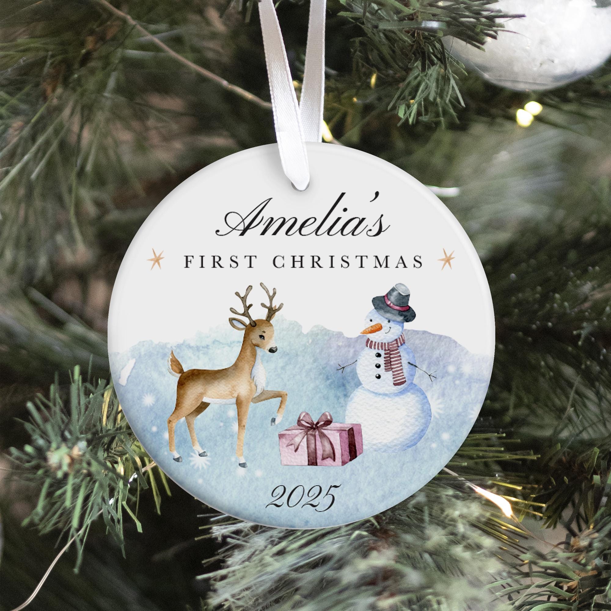 Personalised Baby’s First Christmas Ceramic Ornament Reindeer Snowman Keepsake Tree Decor Gift for Son Daughter Niece Nephew Grandchild