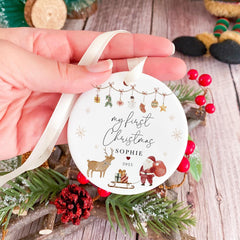Personalised Baby’s First Christmas Ceramic Ornament Xmas Keepsake Decoration Gift for Son Daughter Grandchild, Niece or Nephew