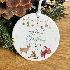 Personalised Baby’s First Christmas Ceramic Ornament Xmas Keepsake Decoration Gift for Son Daughter Grandchild, Niece or Nephew