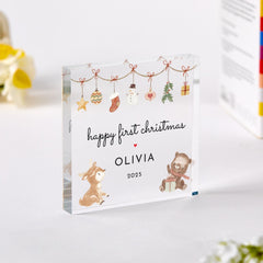 Personalised Baby's First Christmas Gift Acrylic Plaque with Custom Name Keepsake for Newborn Son Daughter Grandchild Niece or Godchild