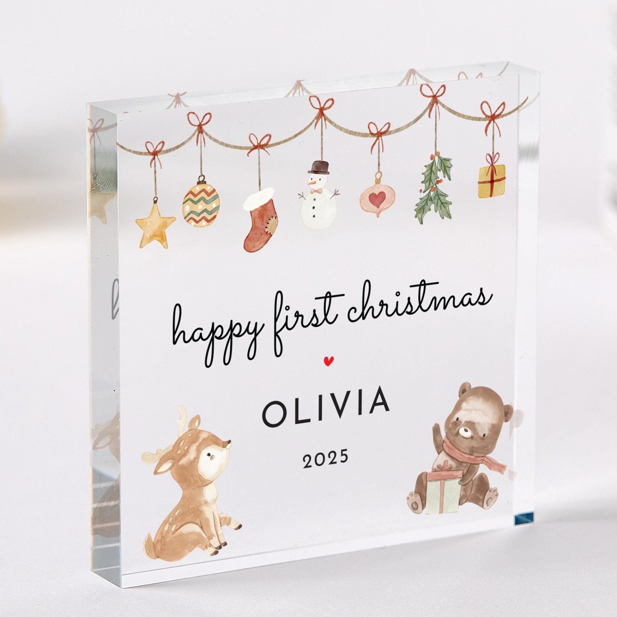 Personalised Baby's First Christmas Gift Acrylic Plaque with Custom Name Keepsake for Newborn Son Daughter Grandchild Niece or Godchild
