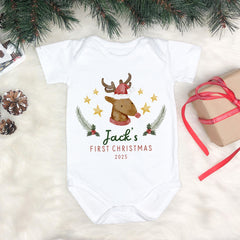 Personalised Baby’s First Christmas Reindeer Bodysuit – Festive Baby Grow Gift for Newborn or Infant