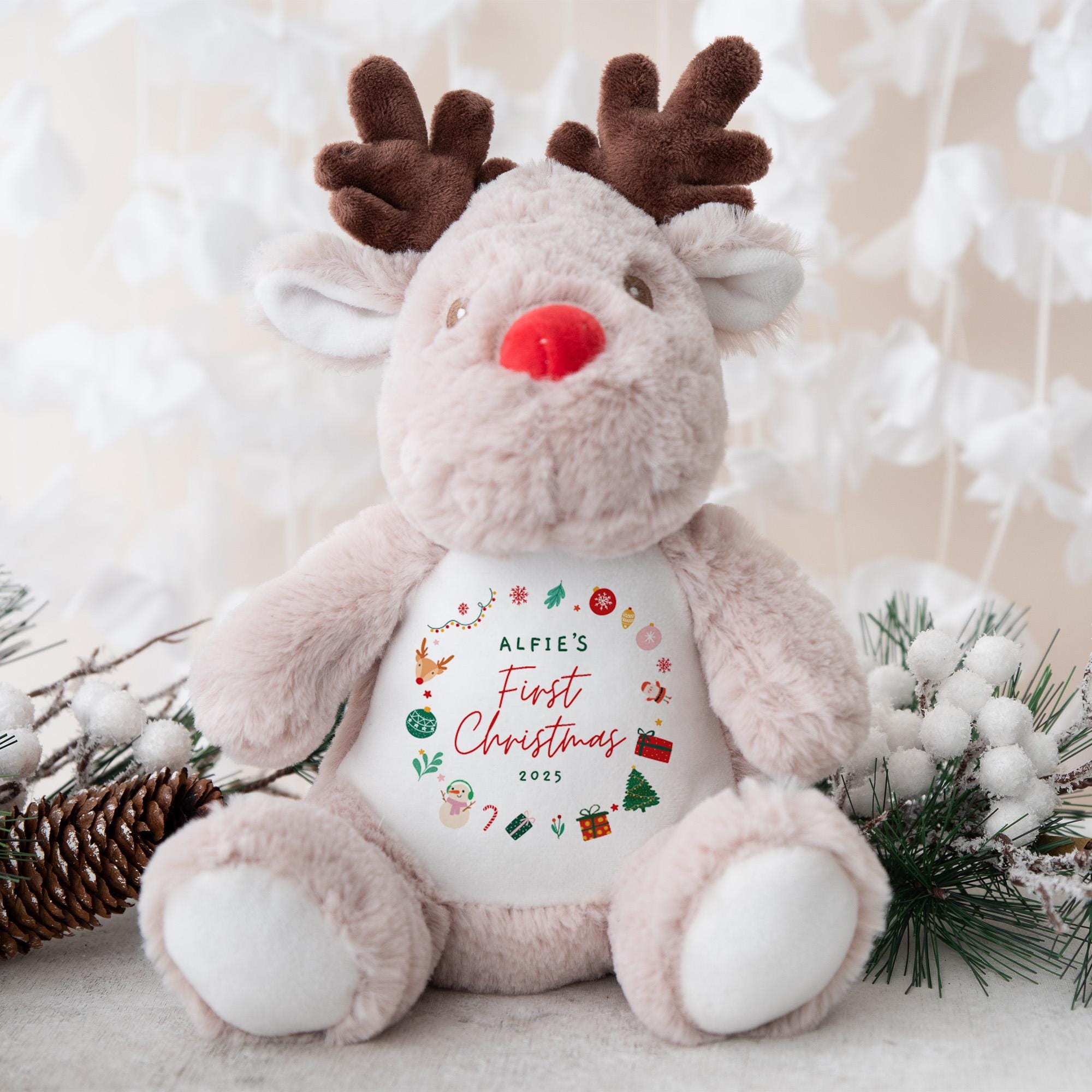 Personalised Baby’s First Christmas Toy – Reindeer Gift for Baby Boy Girl - Son Daughter Grandson Granddaughter Nephew Niece Xmas Keepsake