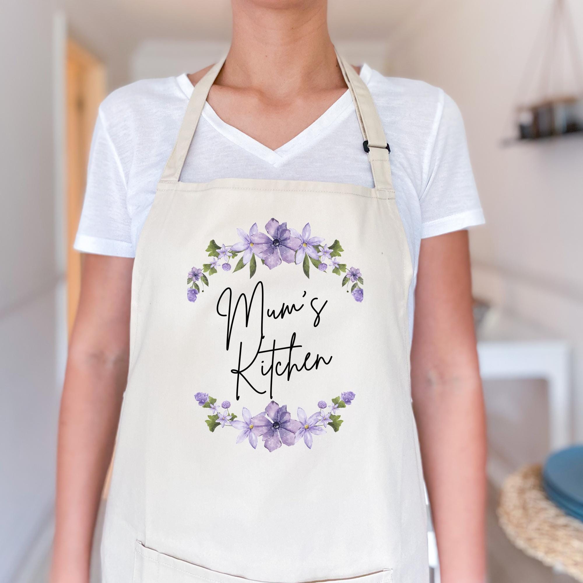 Personalised Baking Apron Custom Floral Kitchen Apron Gift for Mum Grandma Friend Auntie Sister Mother's Day Birthday Christmas